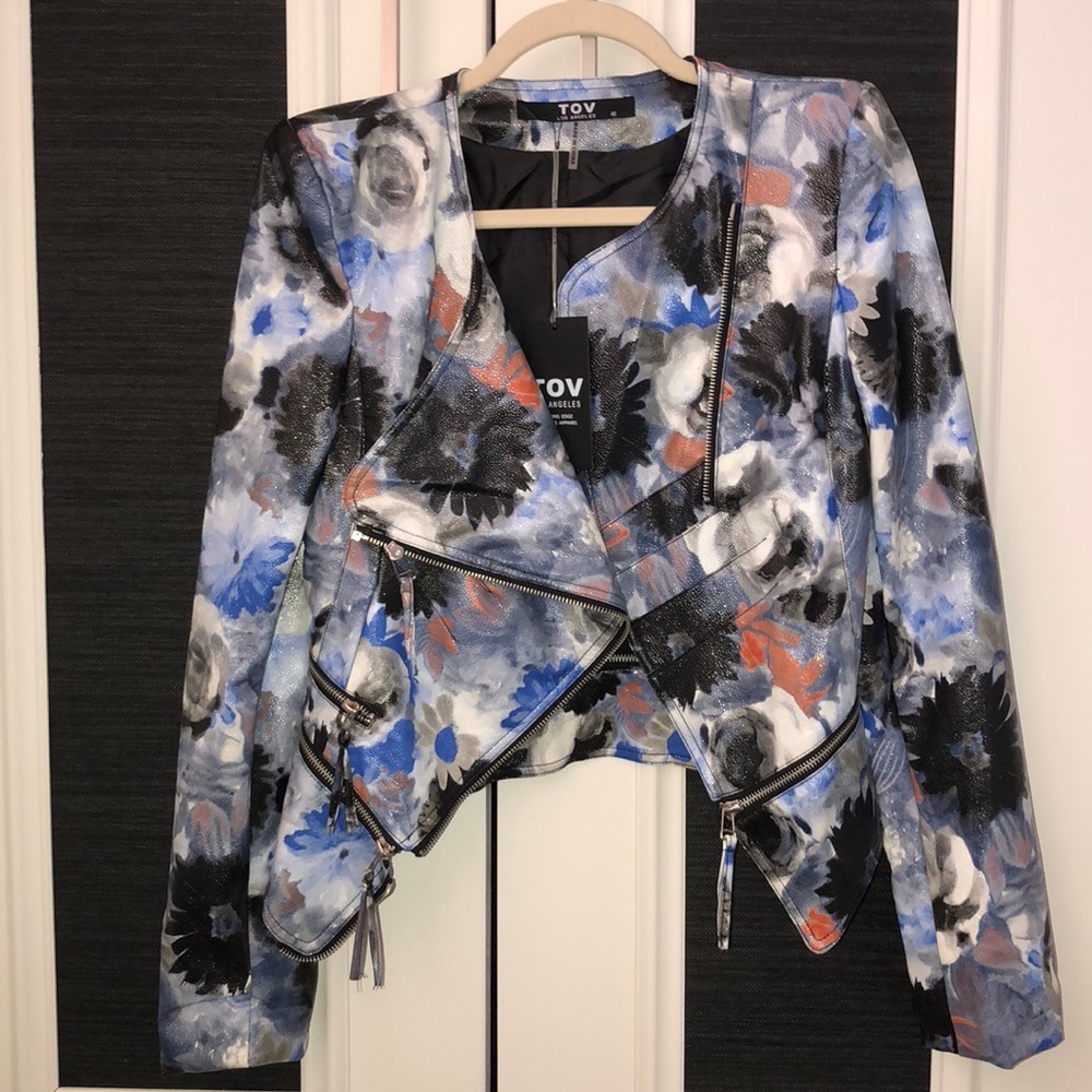 Floral leather jacket- never worn with tags